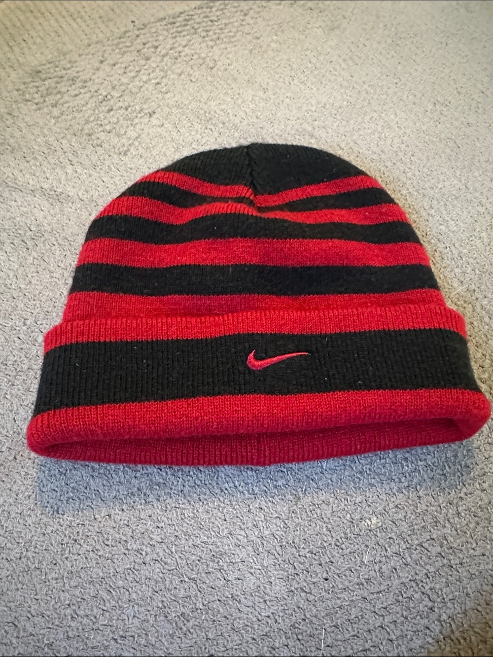 Nike Kids Red and Black Striped Knit Hat